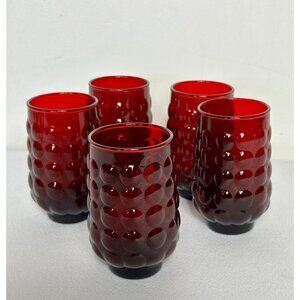Set of 5 Vintage Anchor Hocking Ruby Red Bubble Juice Glasses